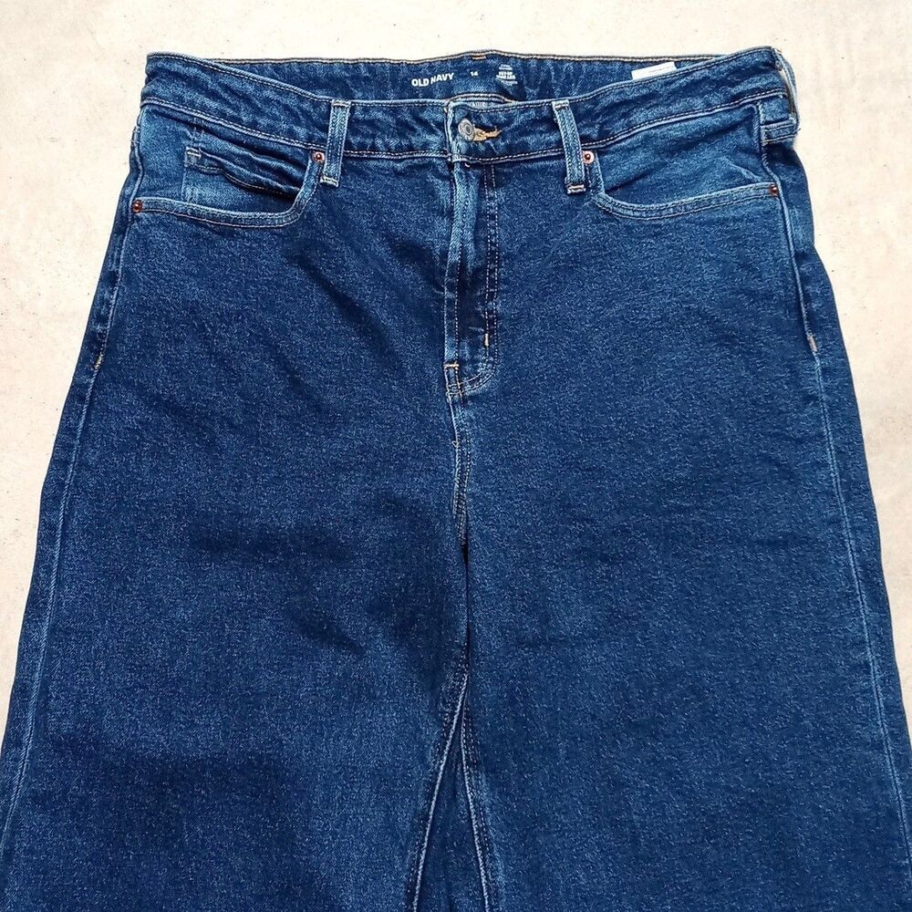 Old Navy Sky Hi Wide Leg Jeans Womens Size 14 Extra High Rise Stretch Denim - Picture 2 of 9